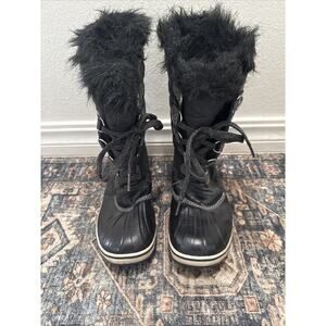 Sorel Faux Fur Black Lace Up Boots Women's Size 5 Super Cute